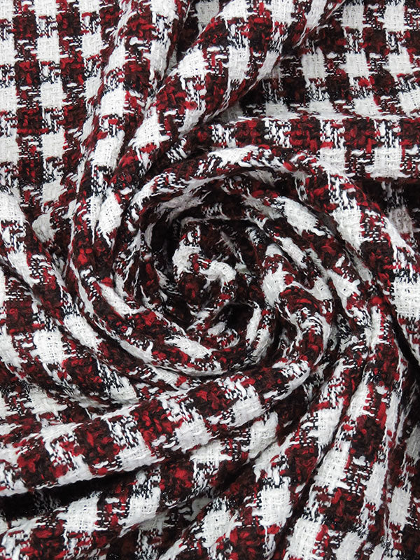 Black/Crimson/White Polyester/Metallic Plaid Boucle Suiting - NY Designer - 58W