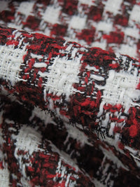 Black/Crimson/White Polyester/Metallic Plaid Boucle Suiting - NY Designer - 58W