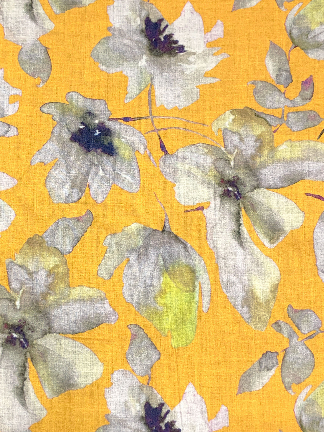 Saffron/Silver/Midnight Navy/Multi 100% Cotton Watercolor Floral Print Voile 56W