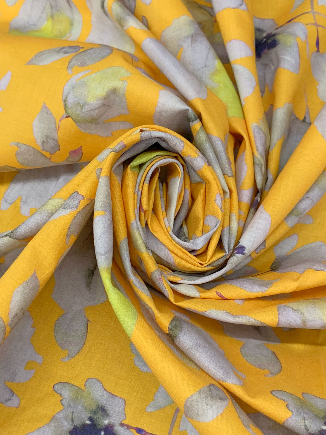 Saffron/Silver/Midnight Navy/Multi 100% Cotton Watercolor Floral Print Voile 56W