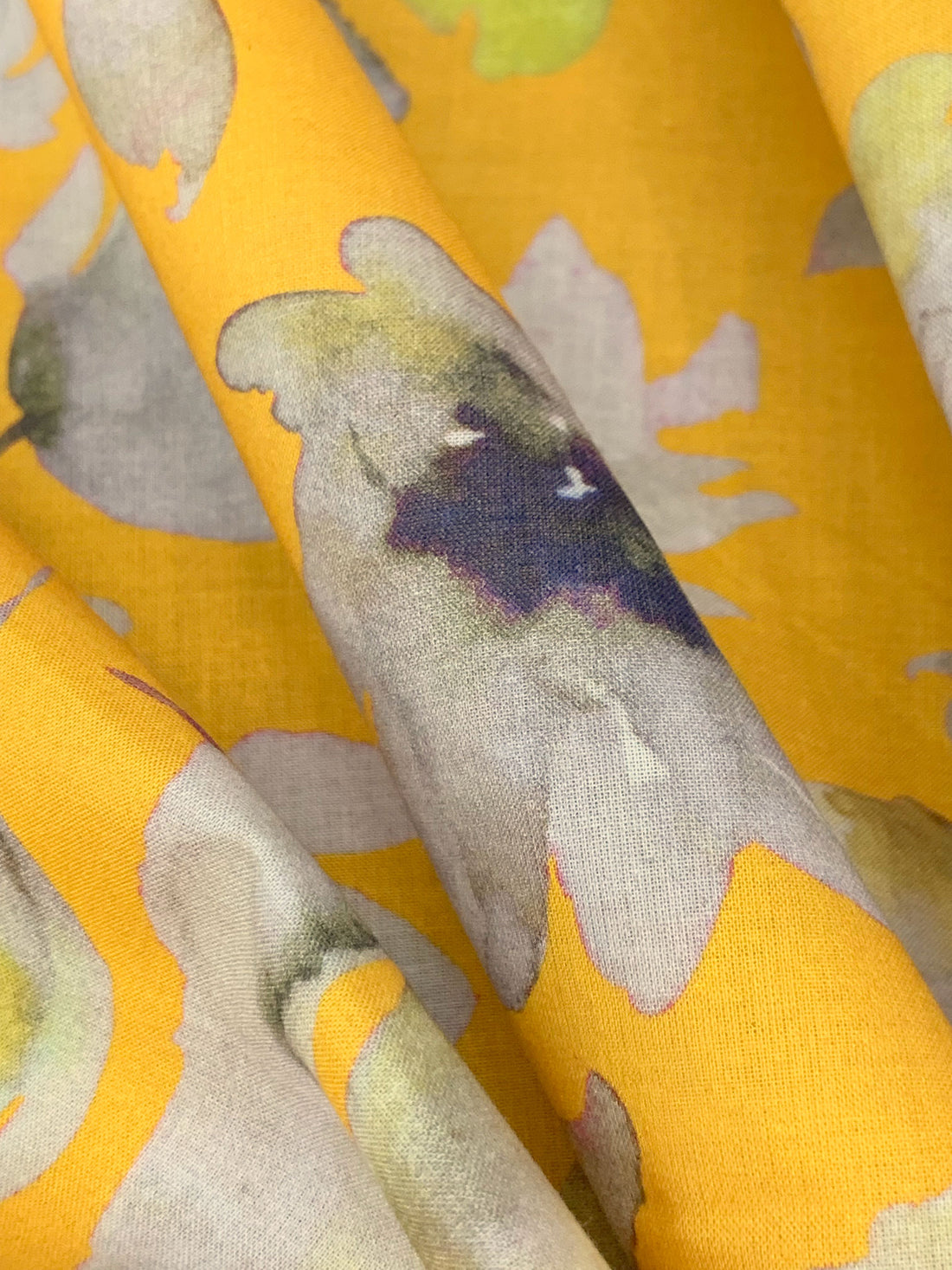 Saffron/Silver/Midnight Navy/Multi 100% Cotton Watercolor Floral Print Voile 56W