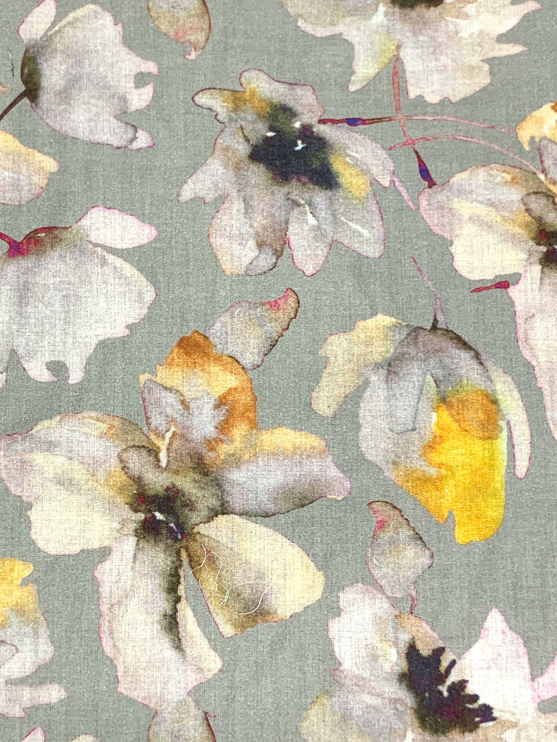Iron Gray/Mustard/Lavender/Multi 100% Cotton Watercolor Floral Print Voile 56W
