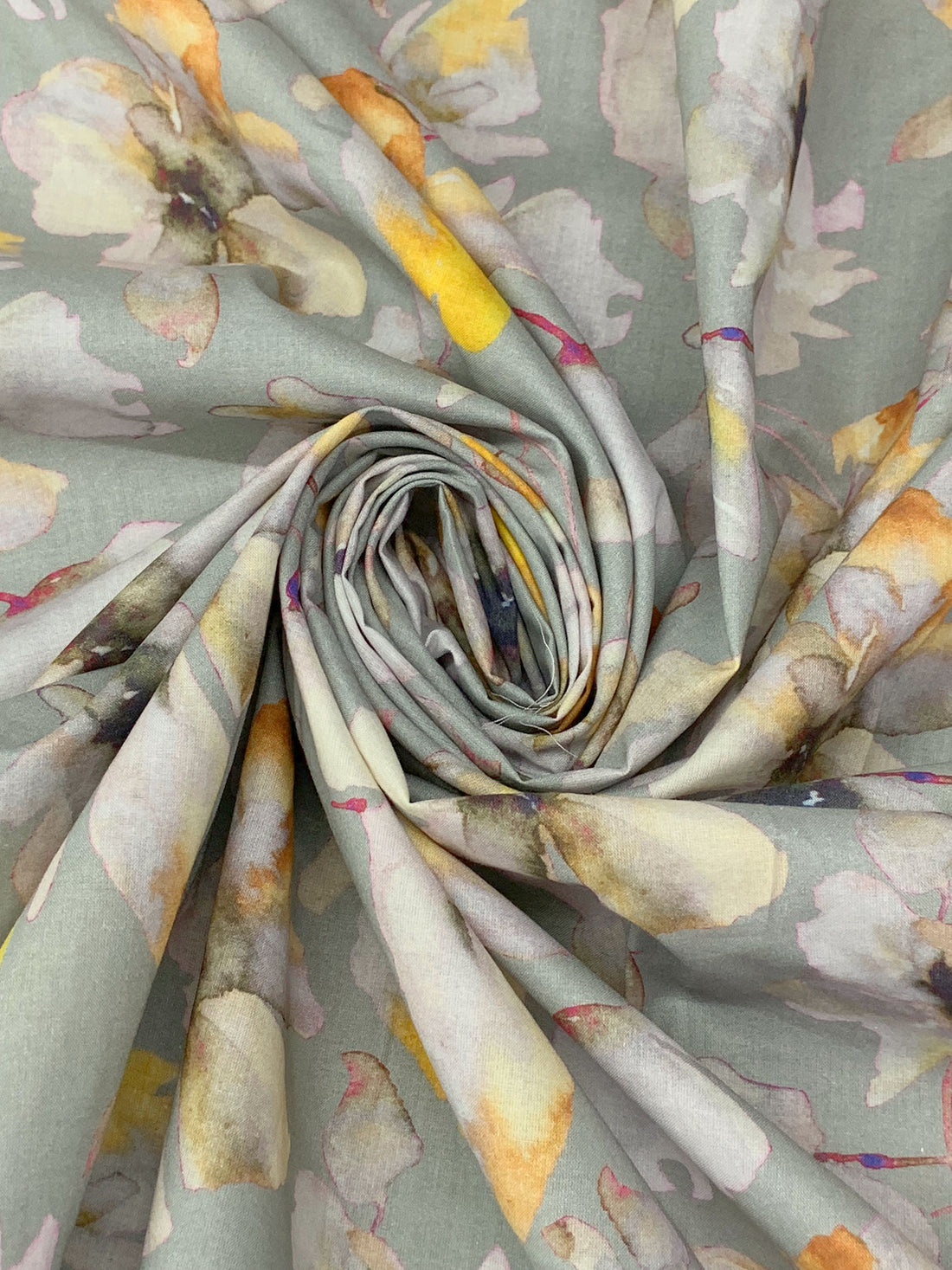 Iron Gray/Mustard/Lavender/Multi 100% Cotton Watercolor Floral Print Voile 56W