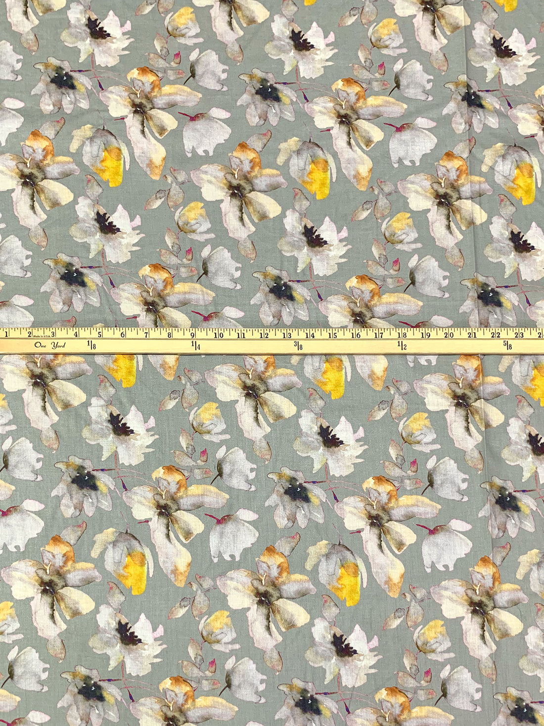 Iron Gray/Mustard/Lavender/Multi 100% Cotton Watercolor Floral Print Voile 56W