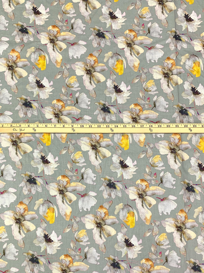 Iron Gray/Mustard/Lavender/Multi 100% Cotton Watercolor Floral Print Voile 56W