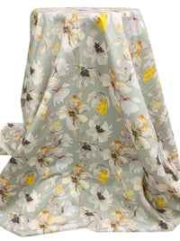 Iron Gray/Mustard/Lavender/Multi 100% Cotton Watercolor Floral Print Voile 56W