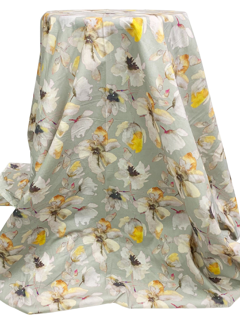 Iron Gray/Mustard/Lavender/Multi 100% Cotton Watercolor Floral Print Voile 56W