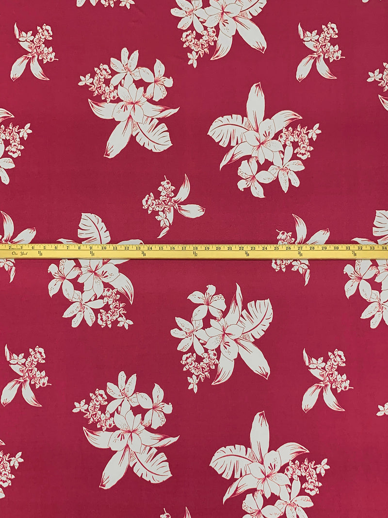 Cherry Plum Pink/Off-White Polyester/Lycra Floral Print ITY Knit 58W