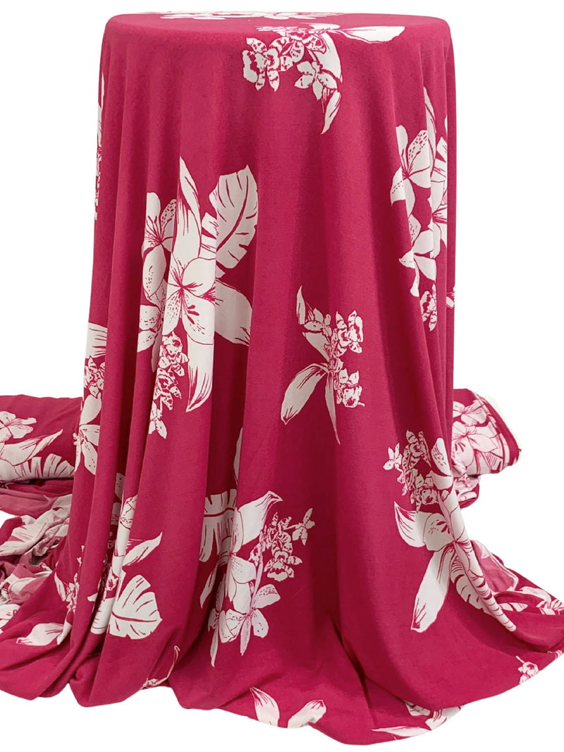 Cherry Plum Pink/Off-White Polyester/Lycra Floral Print ITY Knit 58W