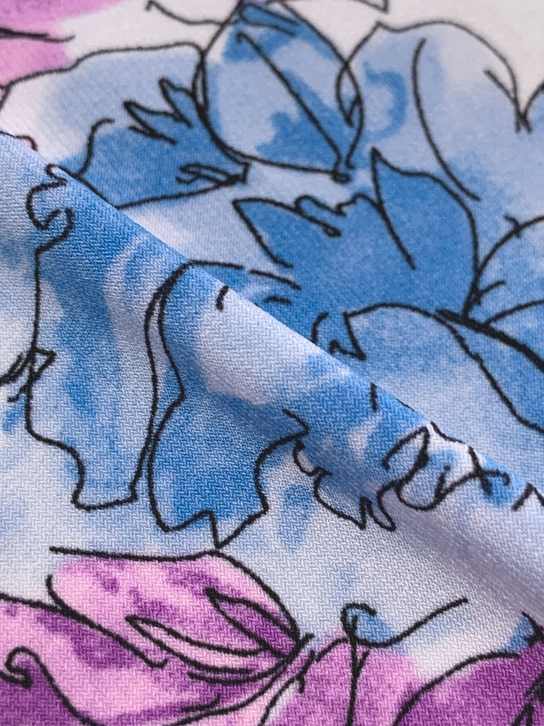 SOLD BY THE PANEL ONLY - Columbia Blue/Deep Lilac/Splash Blue/Black Polyester/Lycra Horizontal Sketch Floral Print ITY Knit 56W