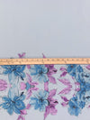 SOLD BY THE PANEL ONLY - Columbia Blue/Deep Lilac/Splash Blue/Black Polyester/Lycra Horizontal Sketch Floral Print ITY Knit 56W