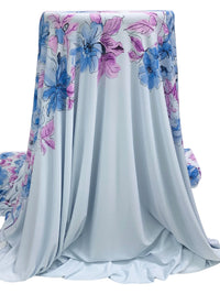 SOLD BY THE PANEL ONLY - Columbia Blue/Deep Lilac/Splash Blue/Black Polyester/Lycra Horizontal Sketch Floral Print ITY Knit 56W