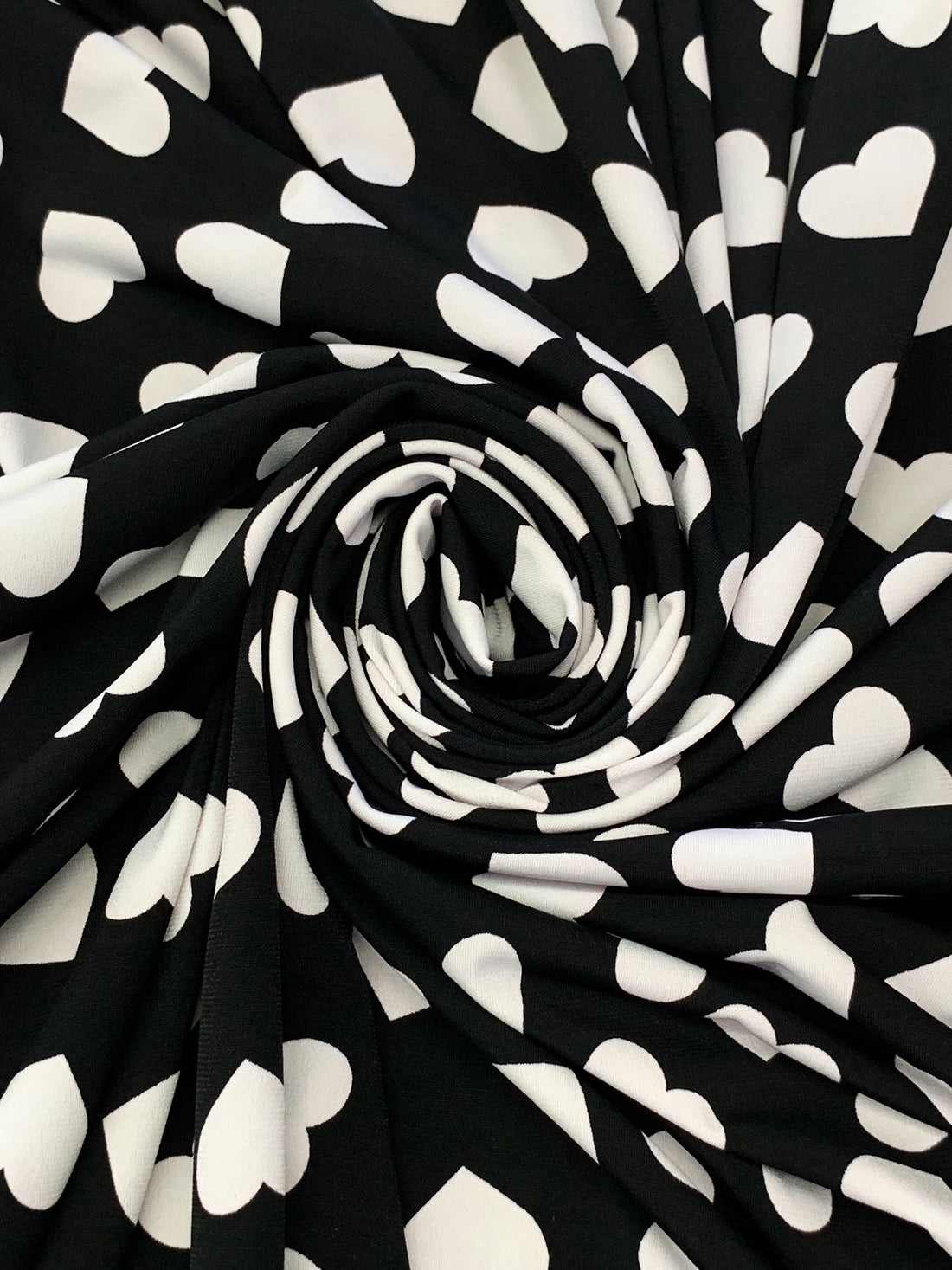 Black/White Polyester/Lycra Hearts Print ITY Knit 56W