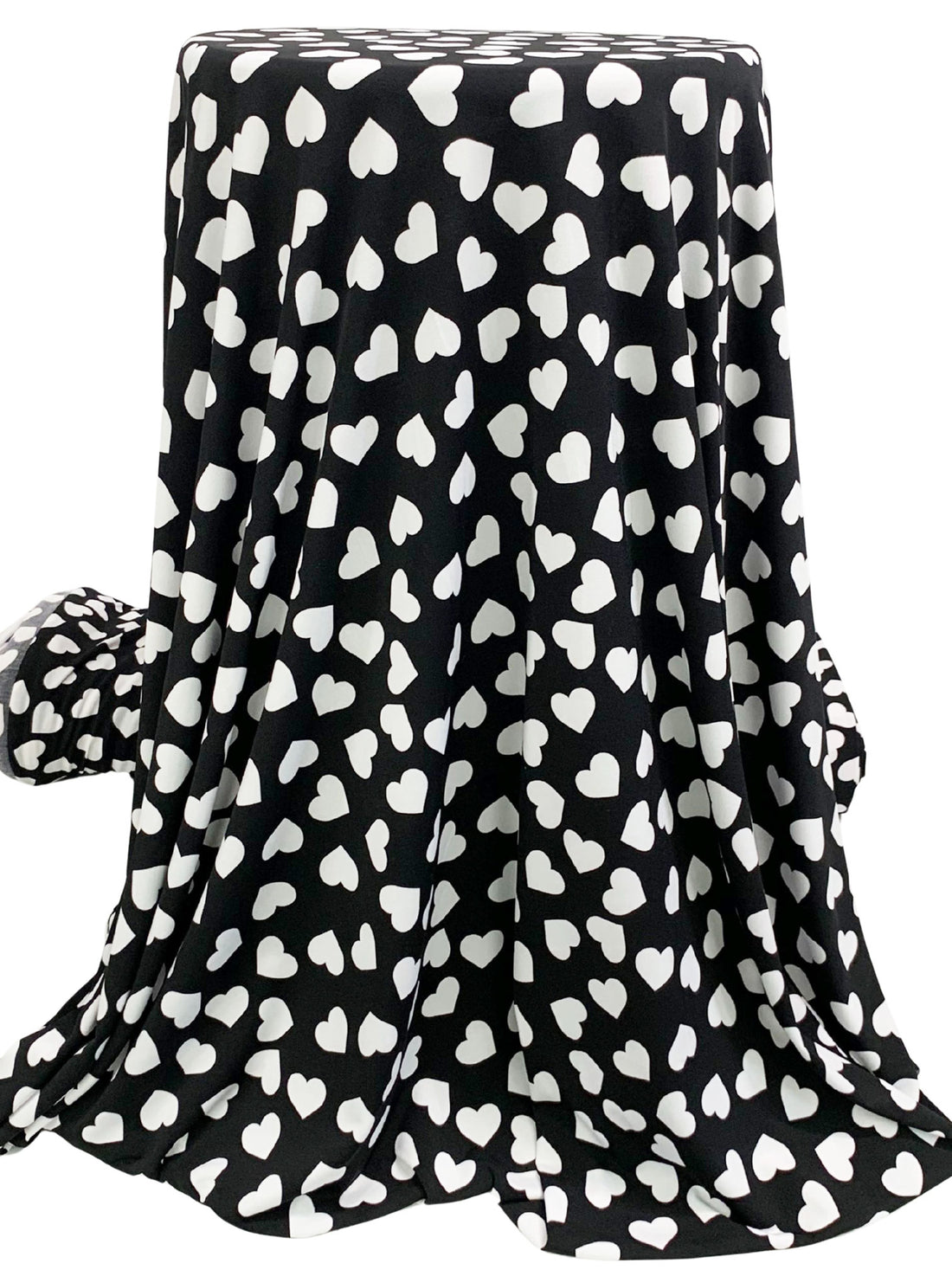 Black/White Polyester/Lycra Hearts Print ITY Knit 56W