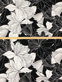 White/Black Polyester/Lycra Large Sketch Floral Print ITY Knit 56W