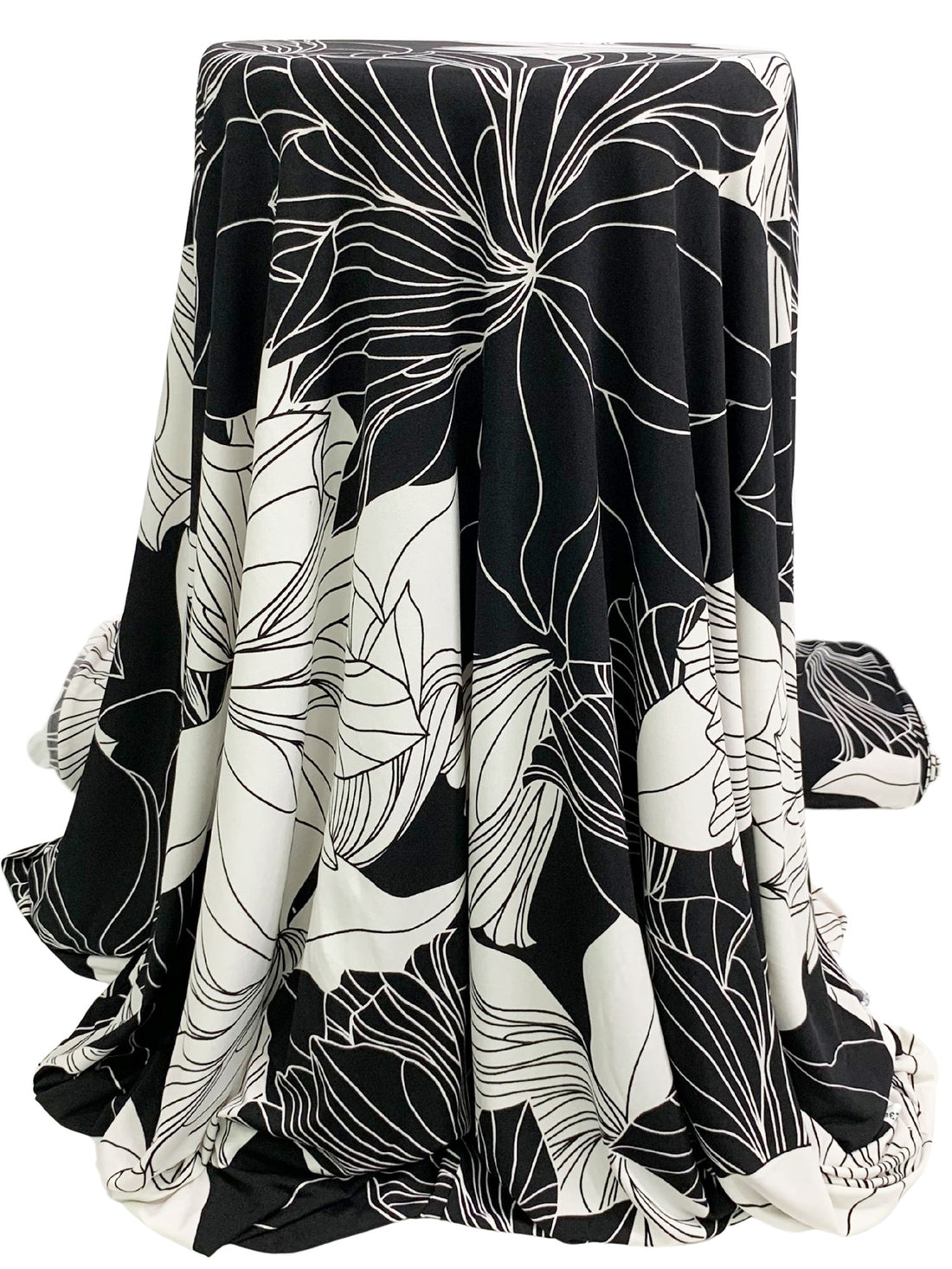 White/Black Polyester/Lycra Large Sketch Floral Print ITY Knit 56W