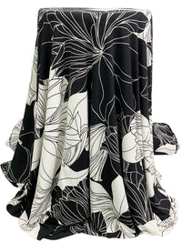 White/Black Polyester/Lycra Large Sketch Floral Print ITY Knit 56W