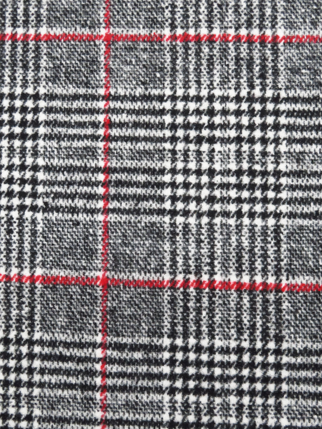 Black/Off-White/Dark Red Wool/Polyester Plaid Weave Coating 59W