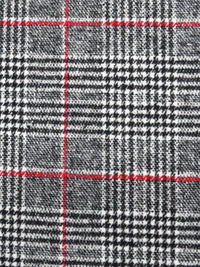 Black/Off-White/Dark Red Wool/Polyester Plaid Weave Coating 59W