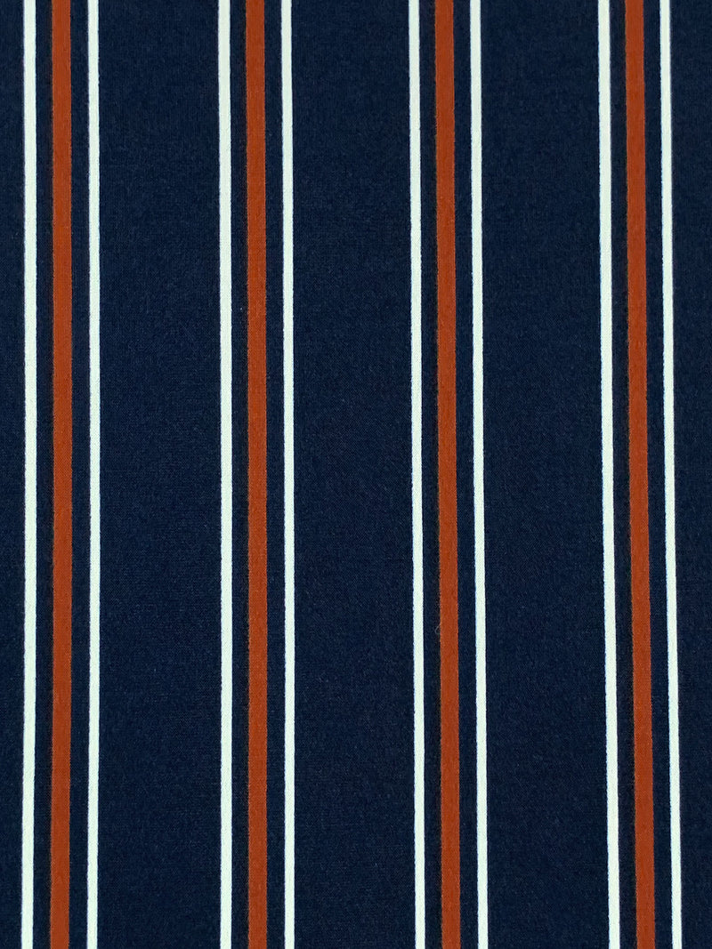 Navy Blue/Copper Rust/White Polyester/Lycra Vertical Stripe Print ITY Knit 60W