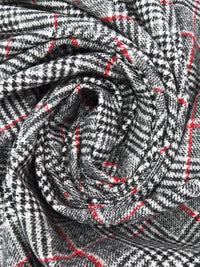 Black/Off-White/Dark Red Wool/Polyester Plaid Weave Coating 59W
