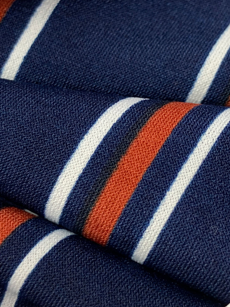 Navy Blue/Copper Rust/White Polyester/Lycra Vertical Stripe Print ITY Knit 60W
