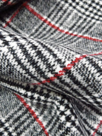 Black/Off-White/Dark Red Wool/Polyester Plaid Weave Coating 59W