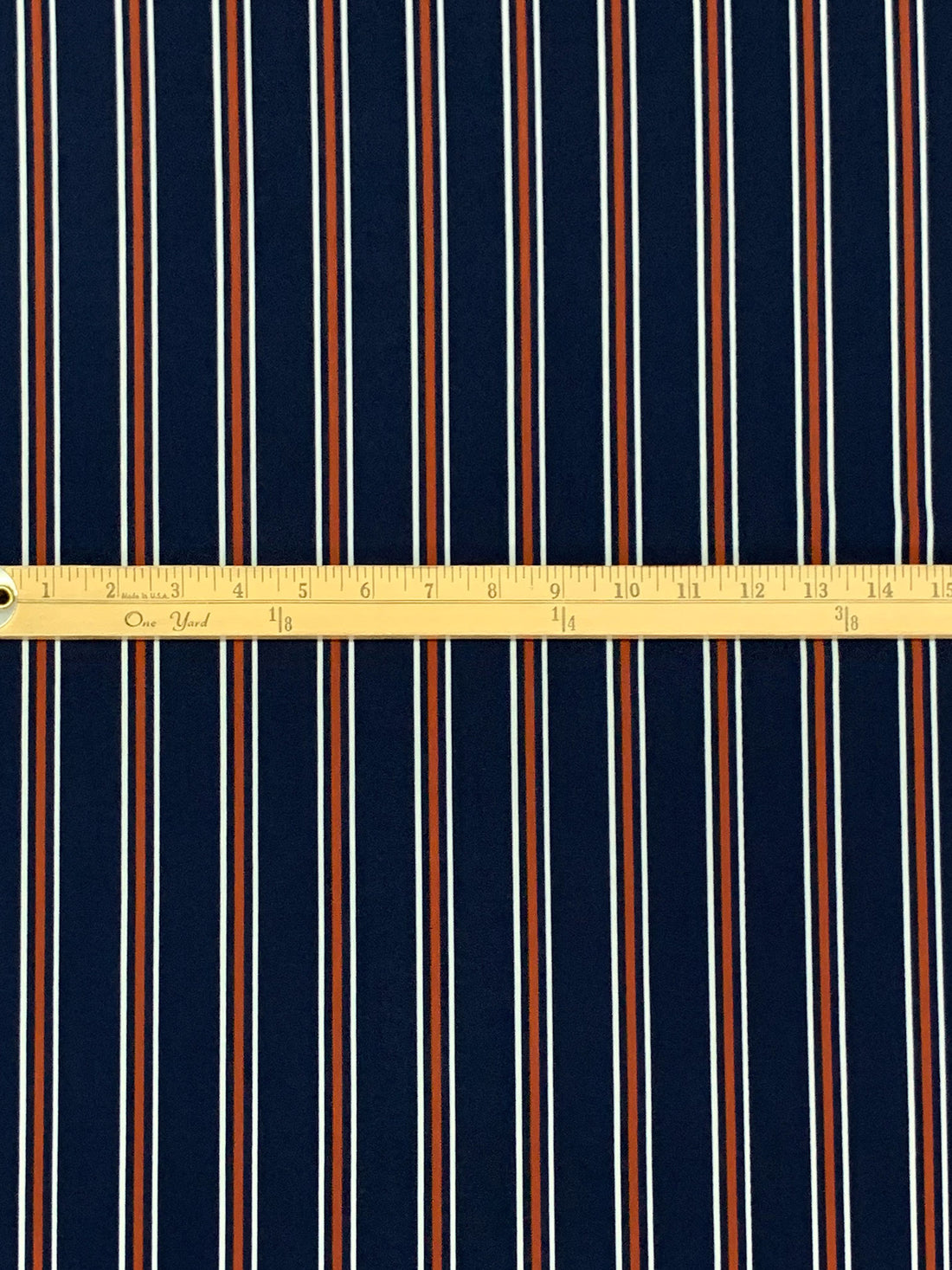 Navy Blue/Copper Rust/White Polyester/Lycra Vertical Stripe Print ITY Knit 60W