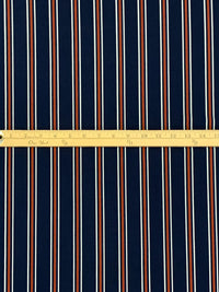 Navy Blue/Copper Rust/White Polyester/Lycra Vertical Stripe Print ITY Knit 60W