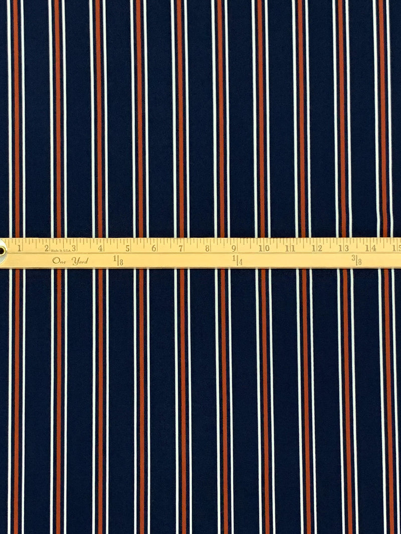 Navy Blue/Copper Rust/White Polyester/Lycra Vertical Stripe Print ITY Knit 60W
