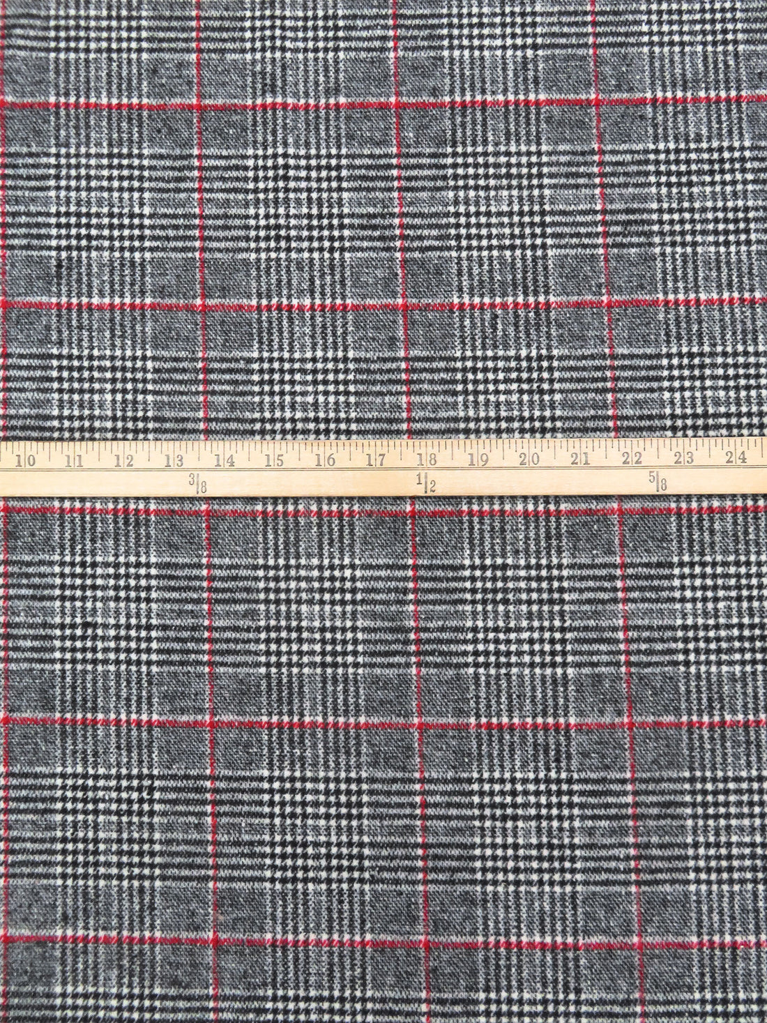 Black/Off-White/Dark Red Wool/Polyester Plaid Weave Coating 59W