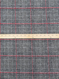 Black/Off-White/Dark Red Wool/Polyester Plaid Weave Coating 59W