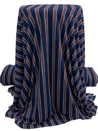 Navy Blue/Copper Rust/White Polyester/Lycra Vertical Stripe Print ITY Knit 60W