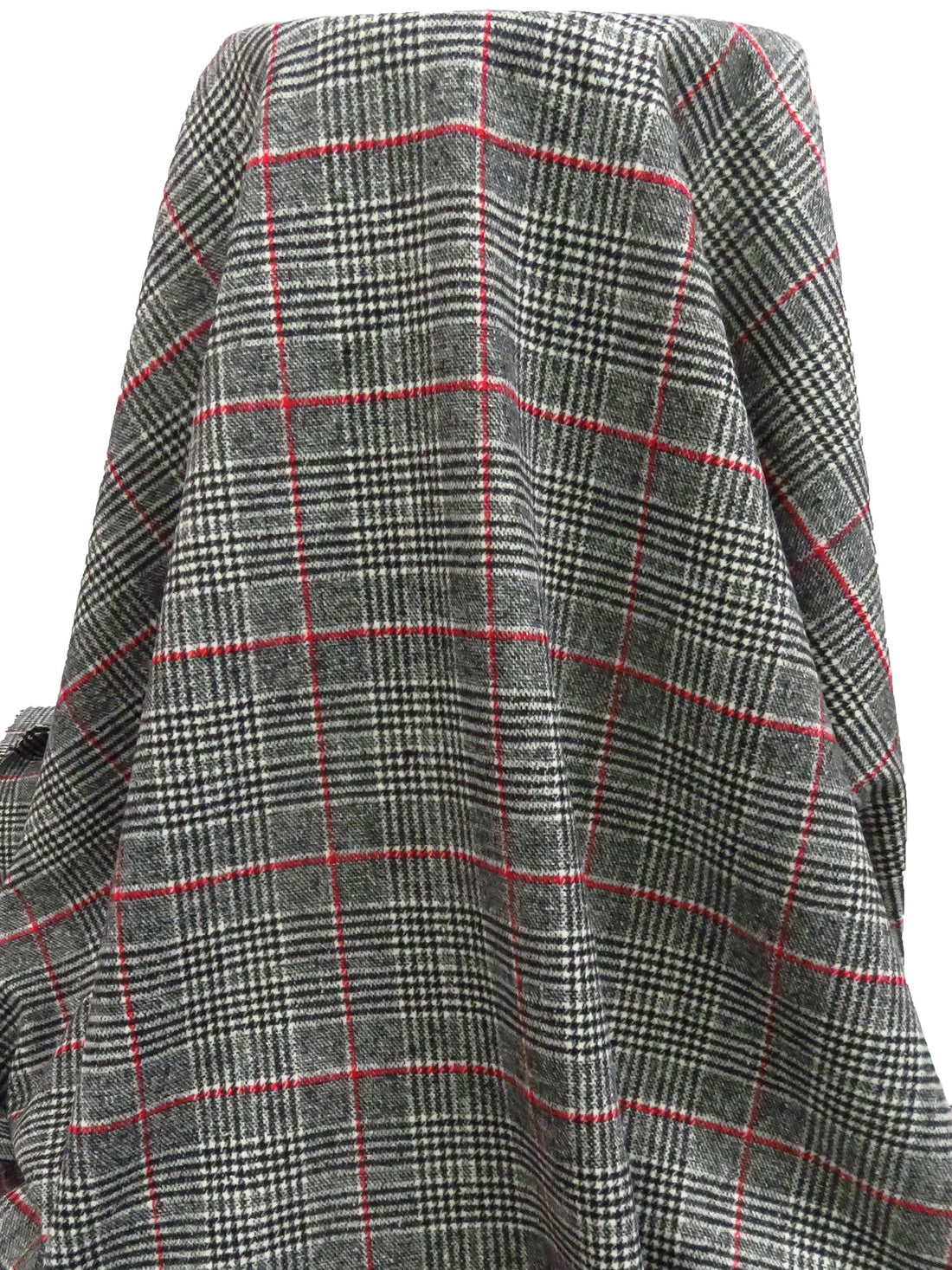 Black/Off-White/Dark Red Wool/Polyester Plaid Weave Coating 59W