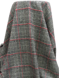 Black/Off-White/Dark Red Wool/Polyester Plaid Weave Coating 59W