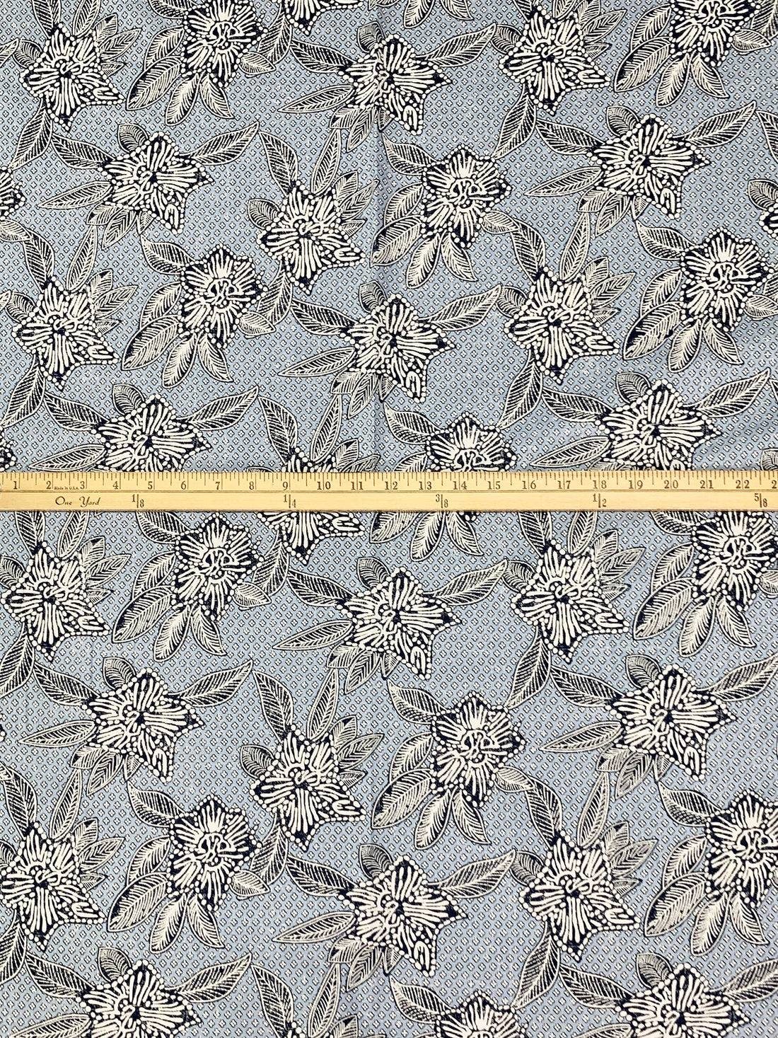 Steel Blue/White/Dark Lapis Blue 100% Cotton Floral Print Poplin Shirting 56W