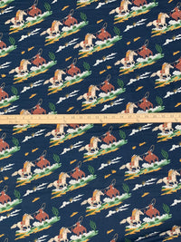 Independence Blue/Sunray/Brown Sugar/Multi 100% Cotton/Linen Cowboy Print Slubbed Shirting 56W