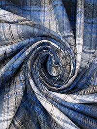 Lapis Blue/White/Muted Midnight Navy 100% Cotton Plaid Flannel Shirting 58W