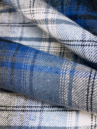 Lapis Blue/White/Muted Midnight Navy 100% Cotton Plaid Flannel Shirting 58W