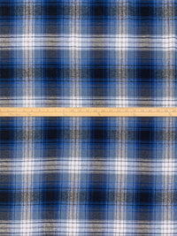 Lapis Blue/White/Muted Midnight Navy 100% Cotton Plaid Flannel Shirting 58W
