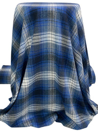 Lapis Blue/White/Muted Midnight Navy 100% Cotton Plaid Flannel Shirting 58W