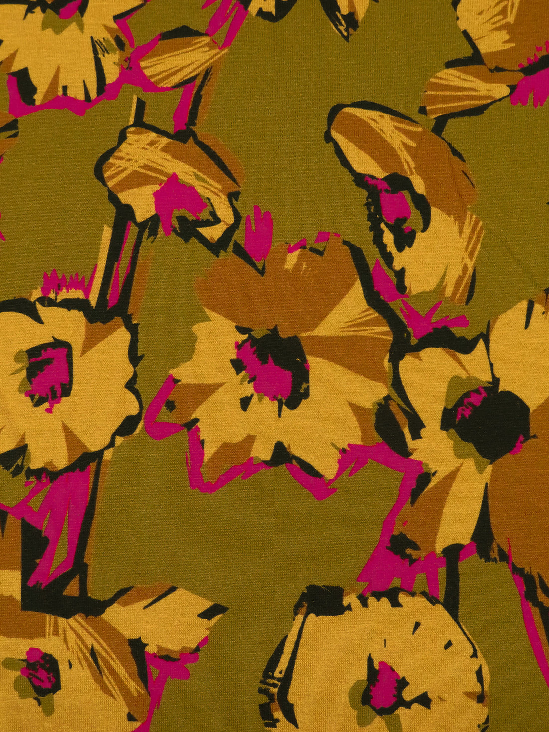 Magenta/Honey/Earthy Olive Rayon/Lycra Artsy Floral Print Jersey Knit - Imported From France - 56W