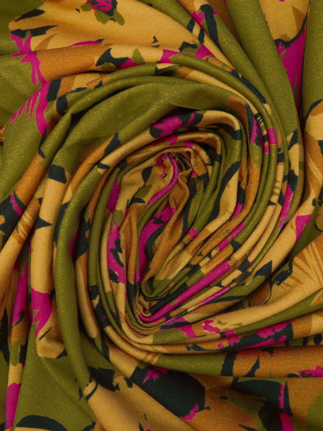 Magenta/Honey/Earthy Olive Rayon/Lycra Artsy Floral Print Jersey Knit - Imported From France - 56W