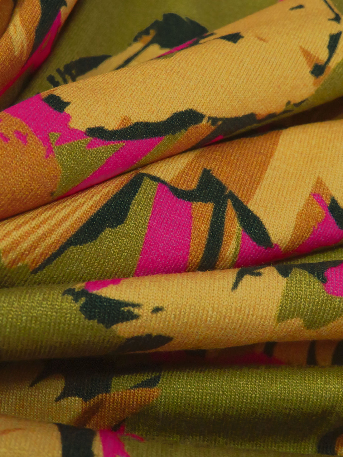 Magenta/Honey/Earthy Olive Rayon/Lycra Artsy Floral Print Jersey Knit - Imported From France - 56W