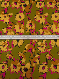 Magenta/Honey/Earthy Olive Rayon/Lycra Artsy Floral Print Jersey Knit - Imported From France - 56W
