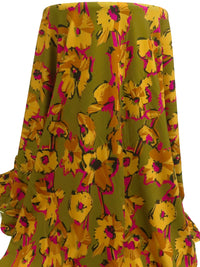 Magenta/Honey/Earthy Olive Rayon/Lycra Artsy Floral Print Jersey Knit - Imported From France - 56W