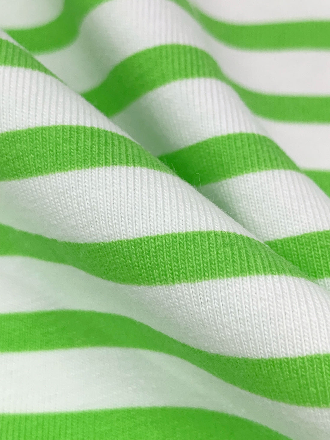 Apple Green/White Cotton/Lycra Horizontal Stripe Jersey Knit 60W