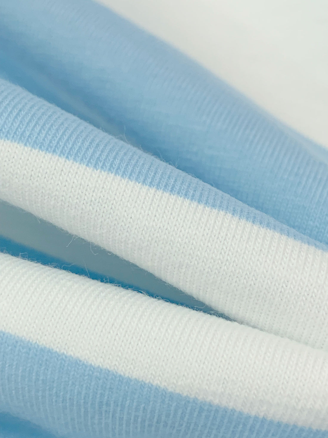 Pale Cerulean Blue/White Cotton/Lycra Horizontal Stripe Jersey Knit 60W