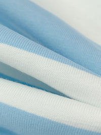 Pale Cerulean Blue/White Cotton/Lycra Horizontal Stripe Jersey Knit 60W