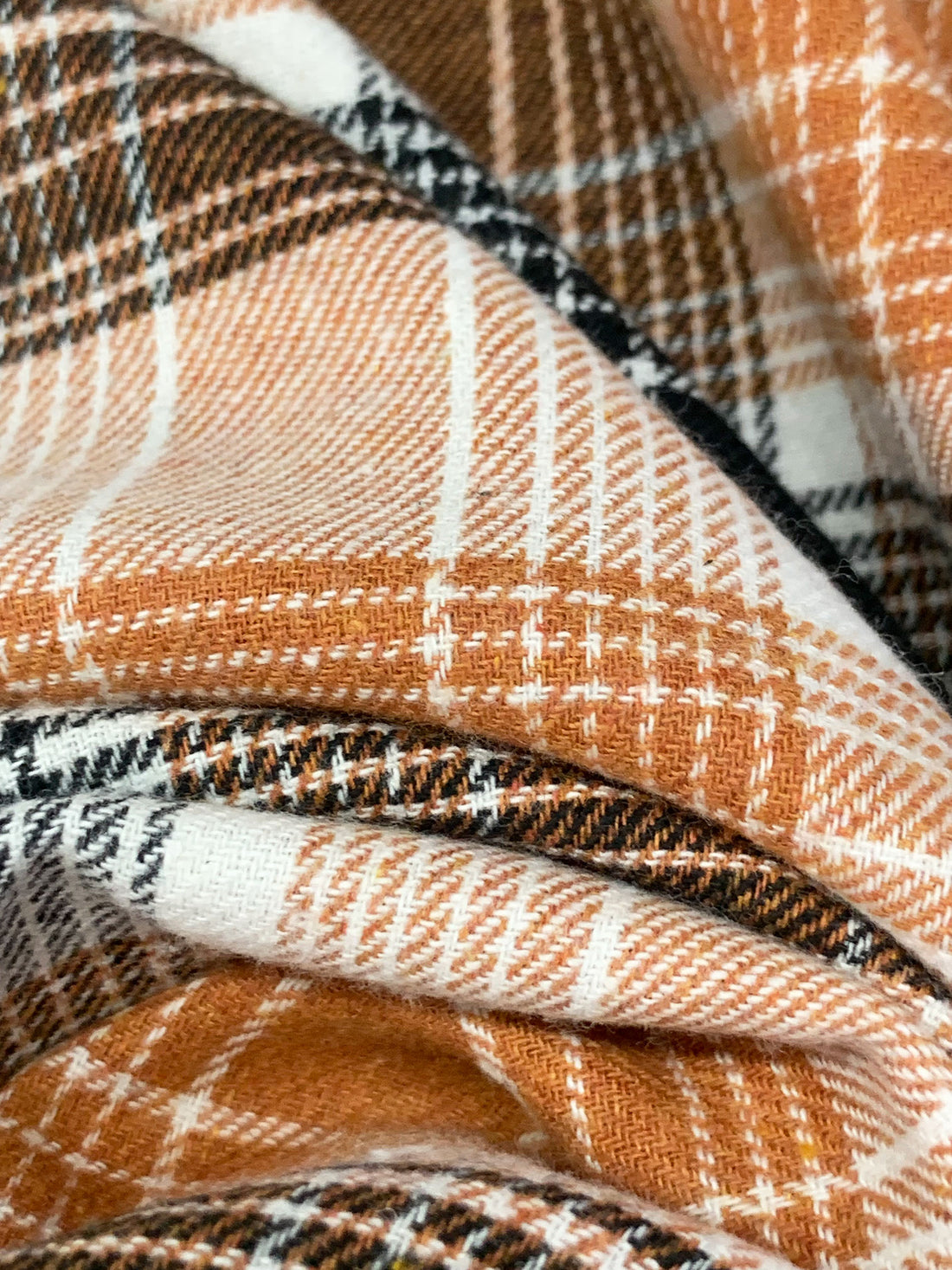 Copper/Black/White 100% Cotton Plaid Flannel Shirting 56W